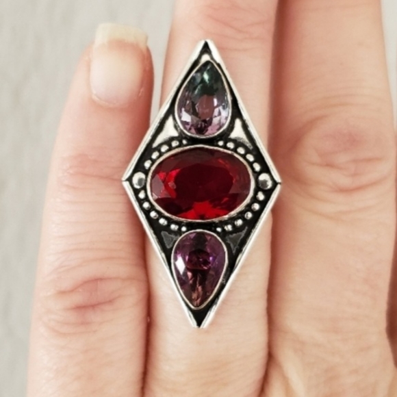 New Garnet and Bi-Color Tourmaline 925 Silver Ring. - Picture 1 of 12